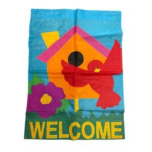 Bright Welcome Garden Flag Birdhouse‎ & Red Bird Vintage 28”x 40” pole Sleeve